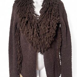 Vintage Y2K Brown Fringe Cardigan Sweater Jacket